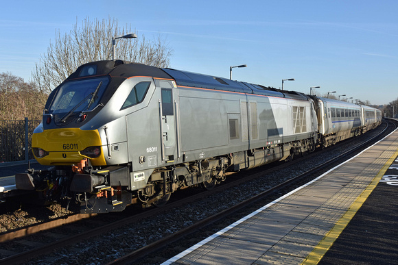 68011 on rear 1H45 1255 Birmingham Moor Street - Marylebone at Warwick Parkway on Thursday 5 January 2017