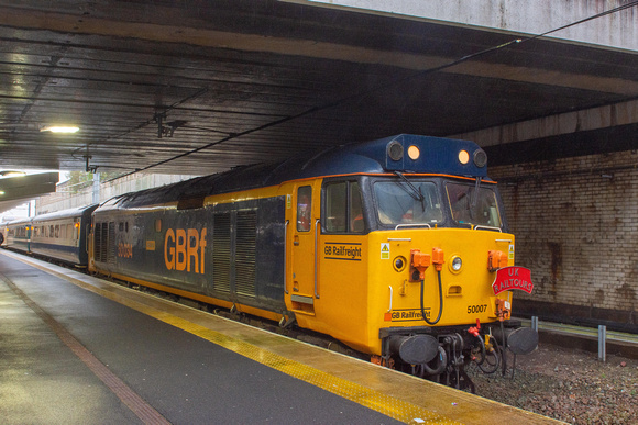 50007 leading 1Z50 0748 Euston - Preston Charter at Bolton on Saturday 9 December 2023