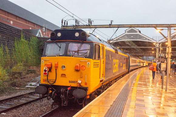 50007 on rear 1Z52 1624 Preston - Euston Charter at Preston on Saturday 9 December 2023